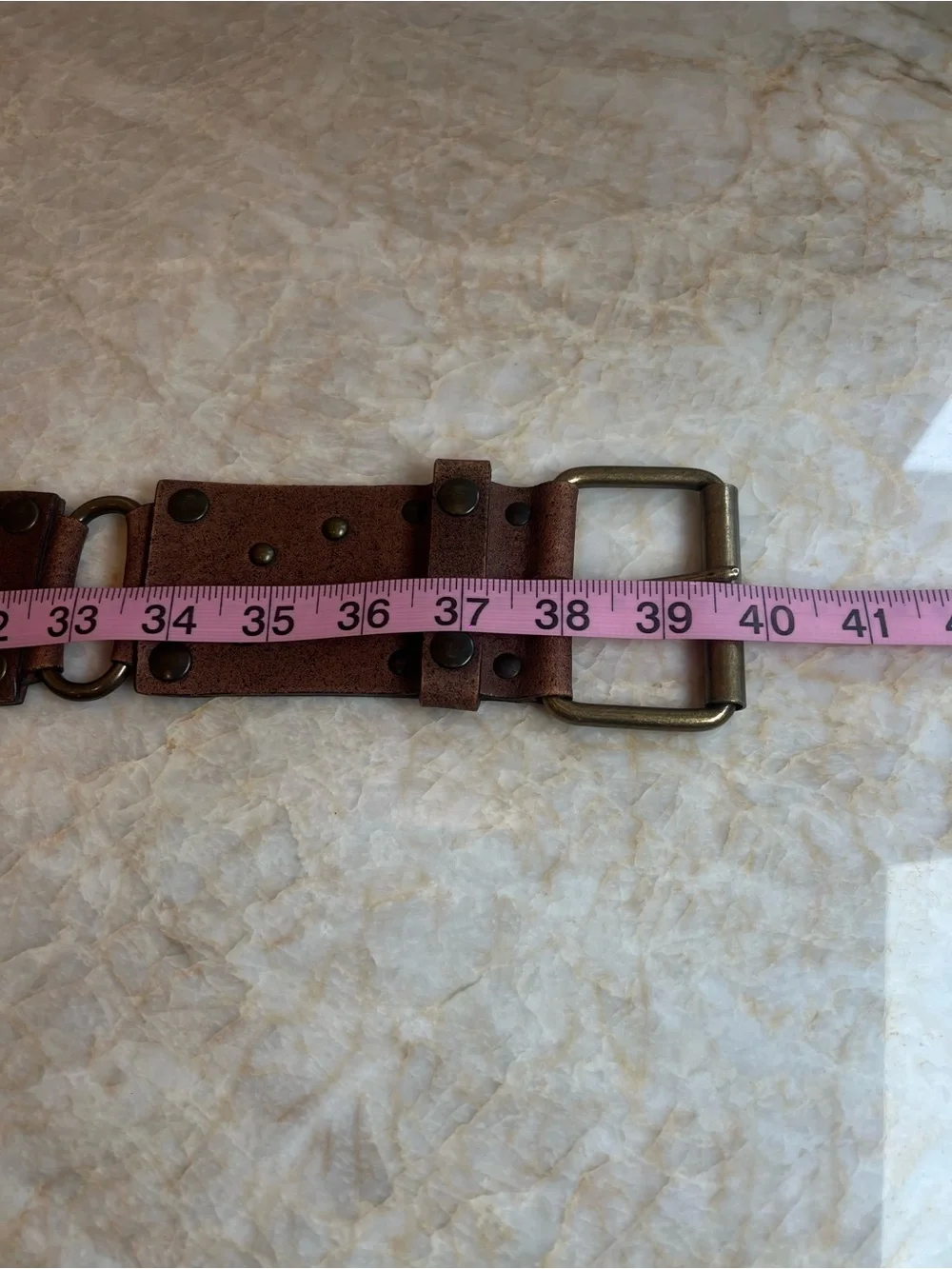 Nanny (Made in Italy) Brown Studded Leather Belt with Antique Brass Buckle